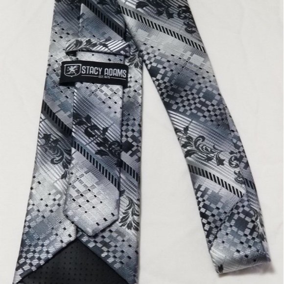 Vintage Stacy Adams Silver Gray Geometric Floral Tie Men's Classic Formal Neckti - Picture 5 of 8
